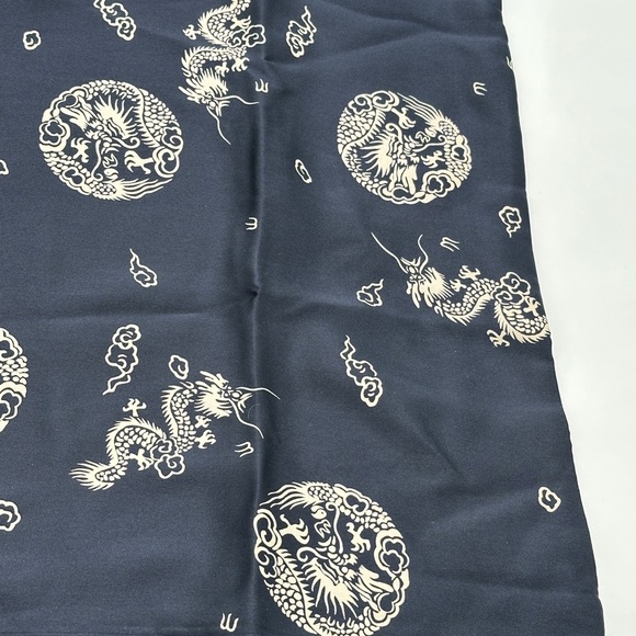 100% Silk Mens Blue Silver Polo Dragon Satin Button Front Shirt, 46” chest XXL - Picture 3 of 8